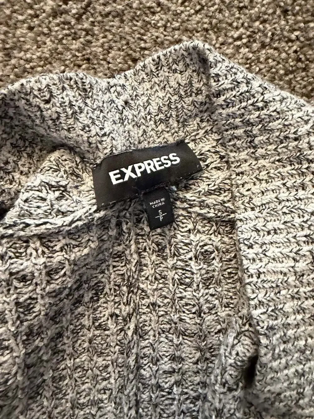 Express Women's Marled Grey and White Chunky Knit Open Front Cardigan